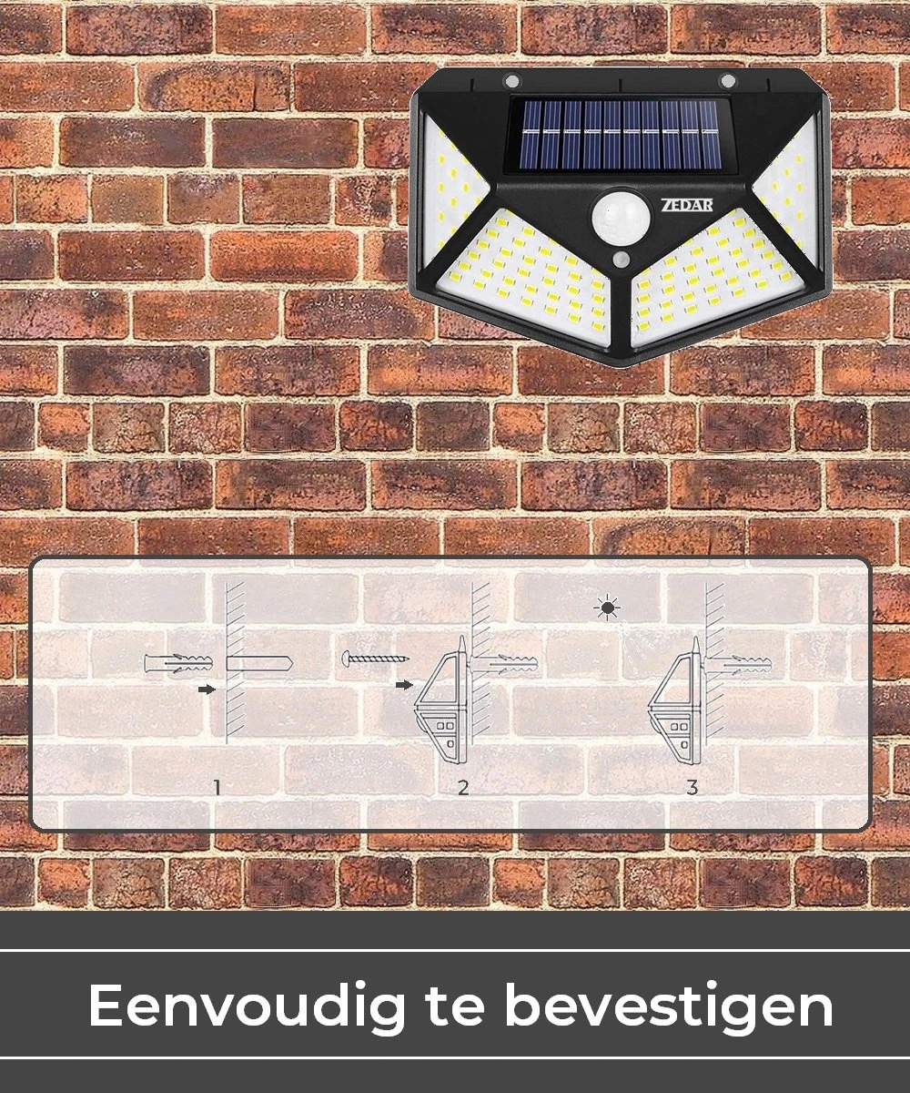 Buitenlamp Met Bewegingssensor Op Zonne Energie - Buitenverlichting Met Dag Nacht Sensor - Solar Wandlamp Buiten - 2 Stuks Van Zedar - Afbeelding 2
