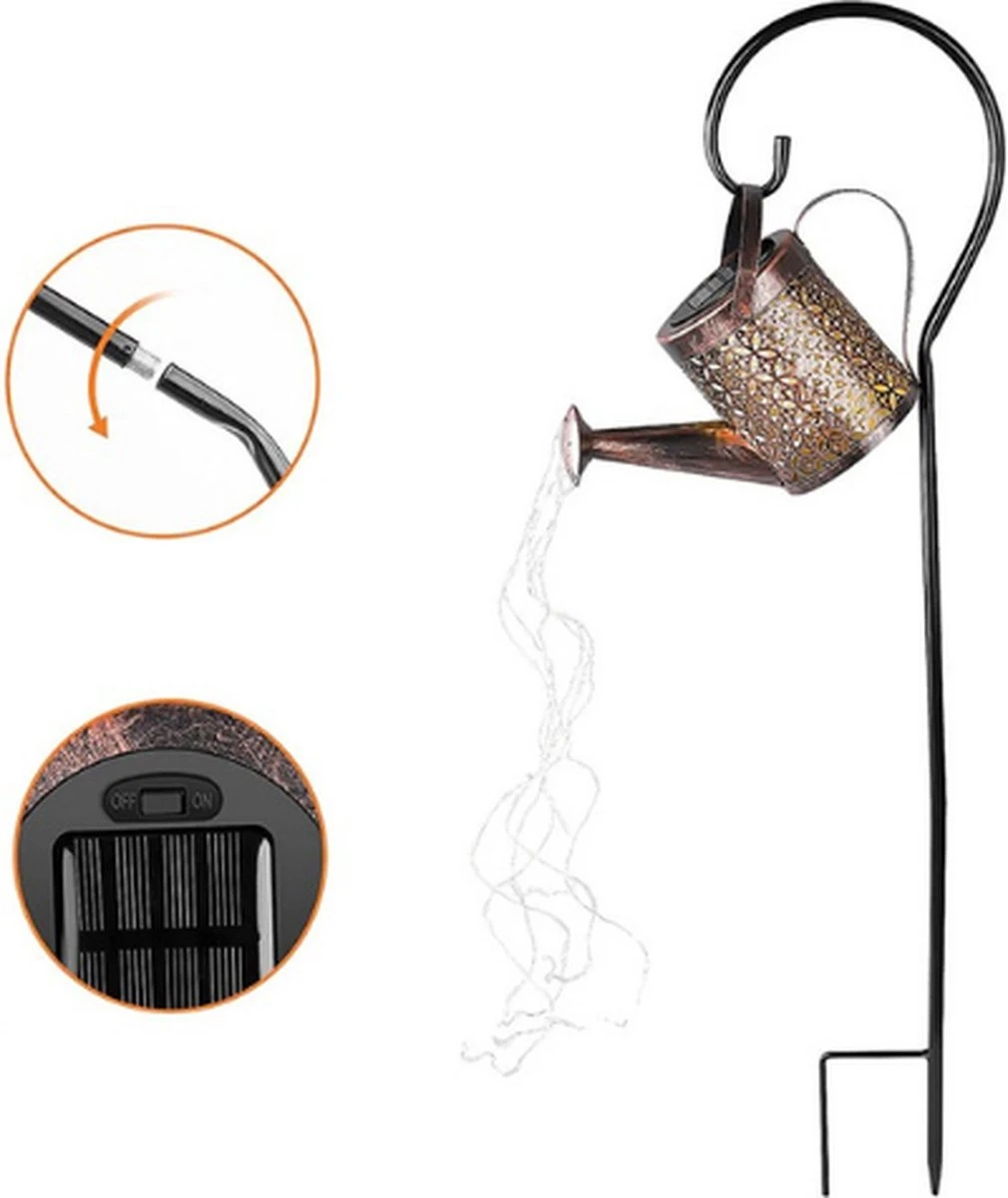 Exalight Gieter Lamp - IJzeren Solar Lantaarn - Tuin Decoratie - LED Licht - Lantaarn - Zonne Energie - Met Ronde Standaard - Afbeelding 4