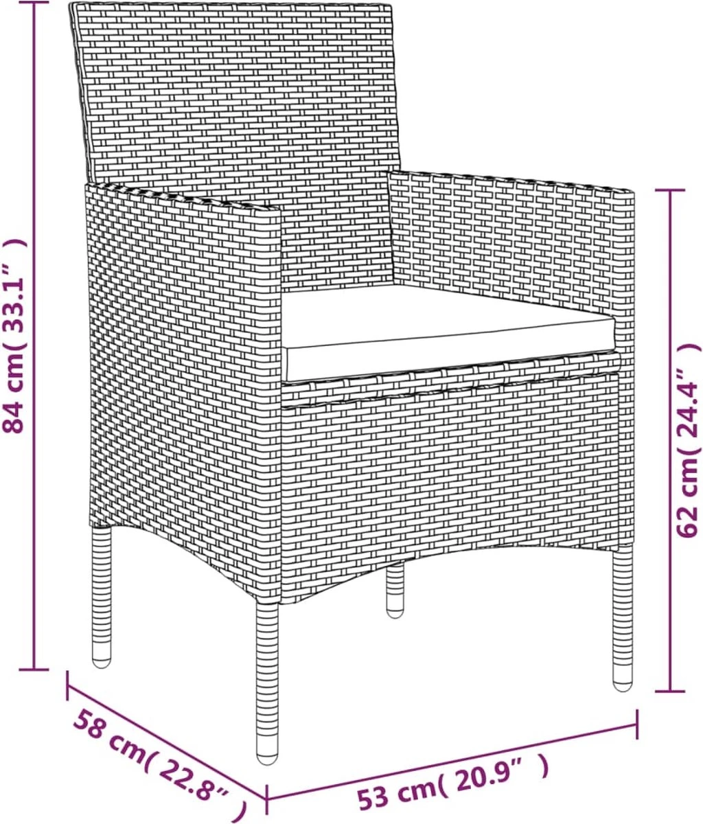 VidaXL 7-delige Tuinset Met Kussens Grijs En Zwart - Afbeelding 4