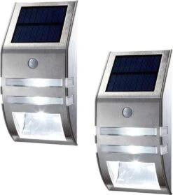 2 Stuks Solar Wandlamp Op Zonne-Energie - Buitenlamp - Bewegingssensor - Dag / Nacht Sensor - Tuinverlichting - LED