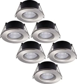 HOFTRONIC Venezia - Set Van 6 LED Inbouwspots RVS - IP65 Waterdicht - Dimbaar - 6 Watt 600 Lumen - Met Lichtbron - 2700K Warm Wit Licht - Zaagmaat 65mm - Inbouwdiepte 45mm - Geschikt Voor Badkamer, Woonkamer, Veranda En Carport - 3 Jaar Garantie