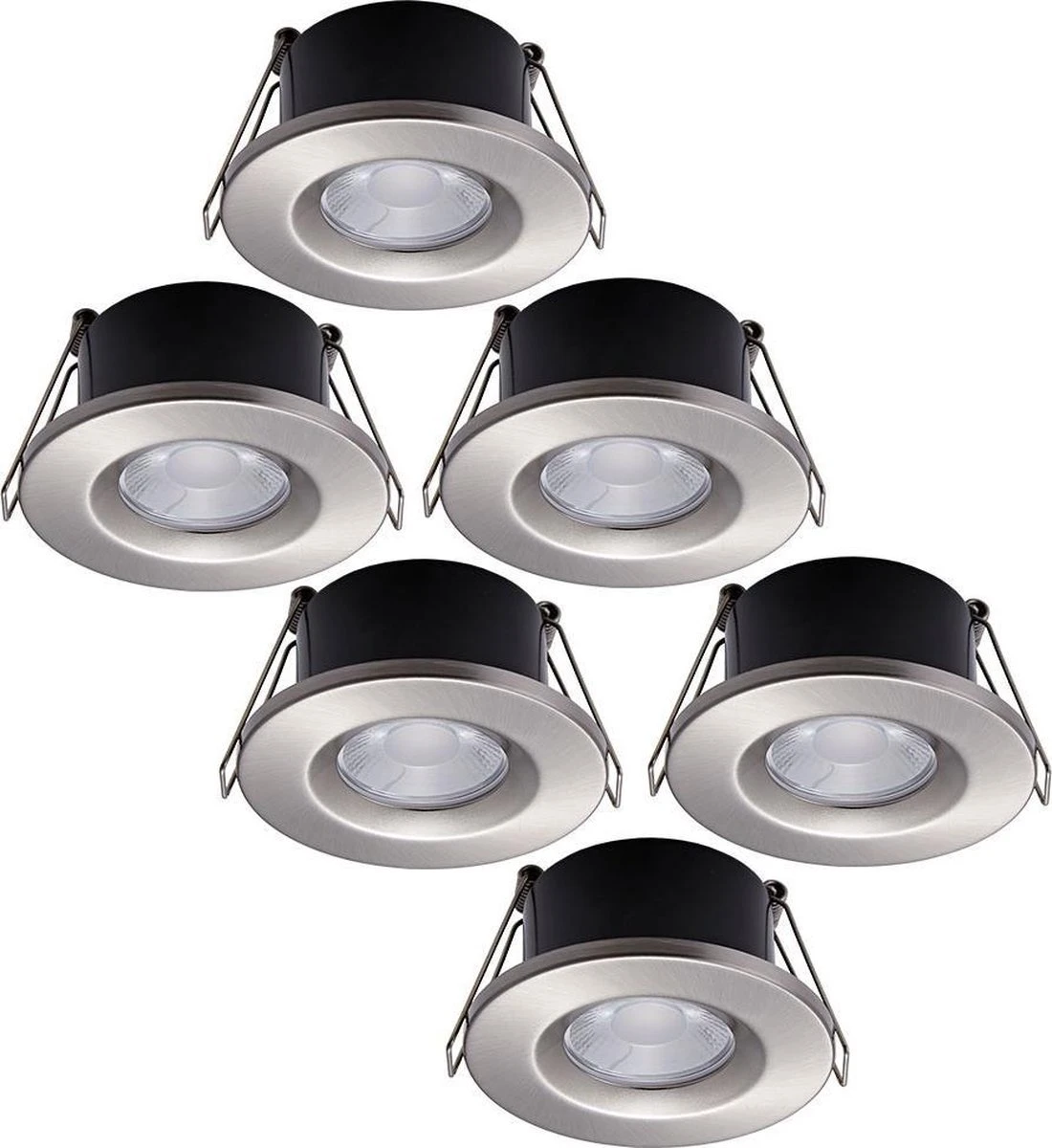 HOFTRONIC Venezia - Set Van 6 LED Inbouwspots RVS - IP65 Waterdicht - Dimbaar - 6 Watt 600 Lumen - Met Lichtbron - 2700K Warm Wit Licht - Zaagmaat 65mm - Inbouwdiepte 45mm - Geschikt Voor Badkamer, Woonkamer, Veranda En Carport - 3 Jaar Garantie