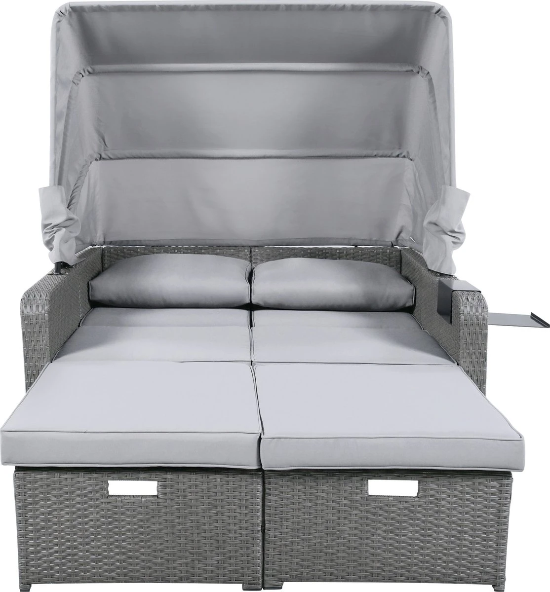 Polyrattan Patio Rieten Meubels Set Voor 2 Personen-Outdoor Rattan Sofa Set Met Intrekbare Luifel-lounge Bank-PE Rotan Loveseat Voor Achtertuin Veranda Tuin Zwembad Balkon-grijs - Afbeelding 2