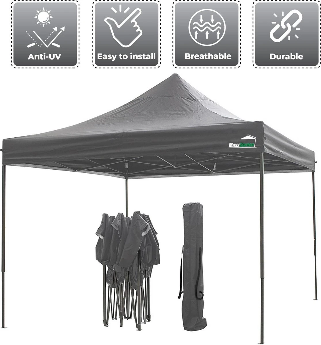 MaxxGarden Easy-up Partytent - 3x3m - Standaard - Waterdicht - Opvouwbaar - Inclusief Draagtas - Antraciet - Afbeelding 5