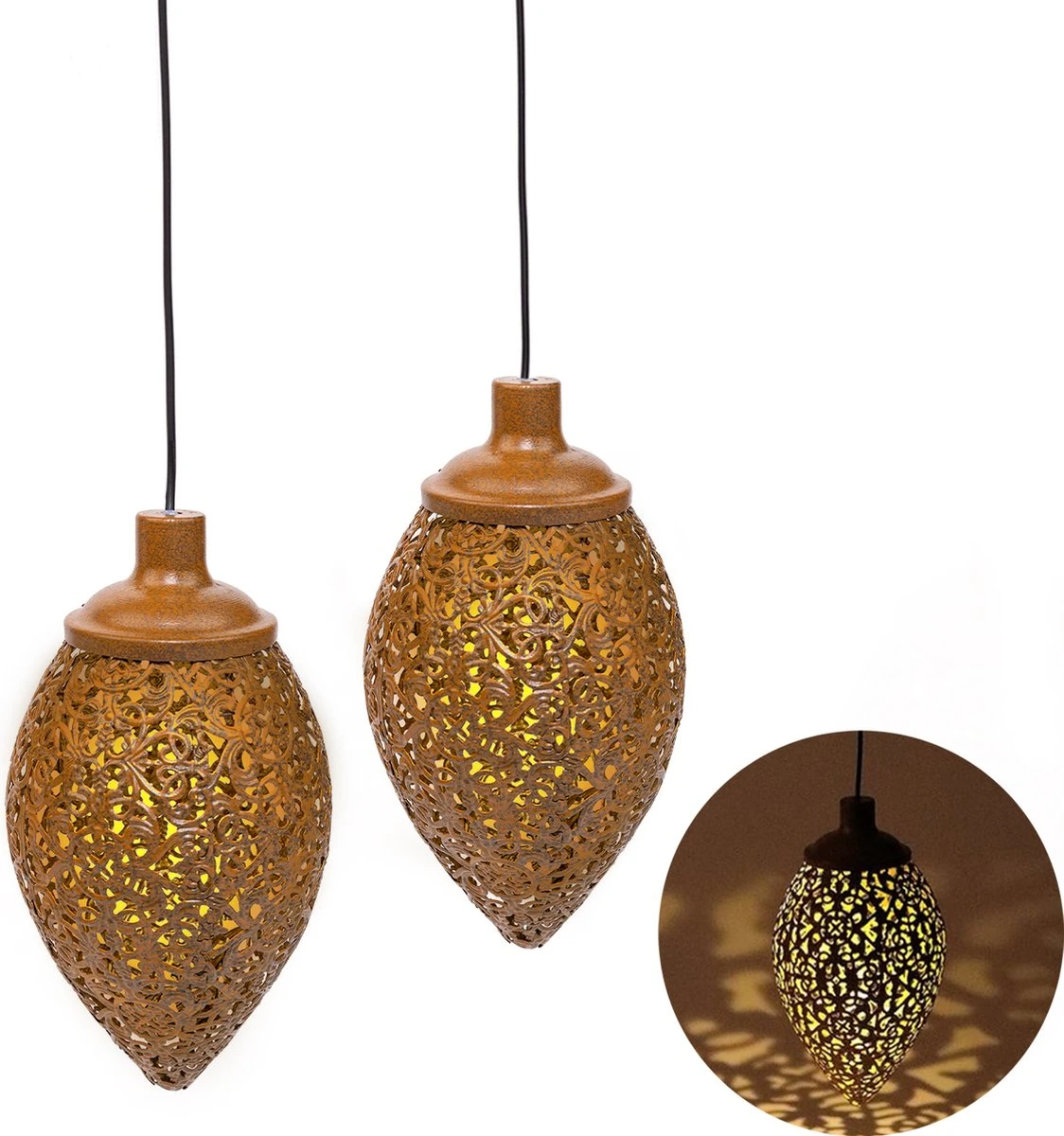 MaxxGarden Solar Hanglamp - Tuinverlichting Op Zonne-energie Met Sensor - Lantaarn Buiten Roestkleurig - 12x30cm - 2 Stuks