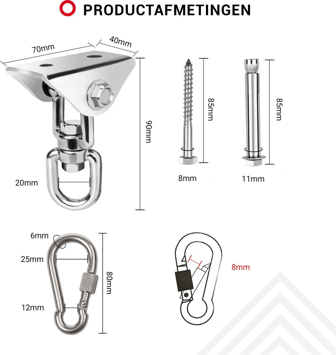 Ophangsysteem - Plafondhaak RVS - Ophanghaak TRX - Hangstoel Buiten - Hangstoel Binnen – Schommelstoel - Schommel - Bokszakken - RVS - 300kg - Afbeelding 3