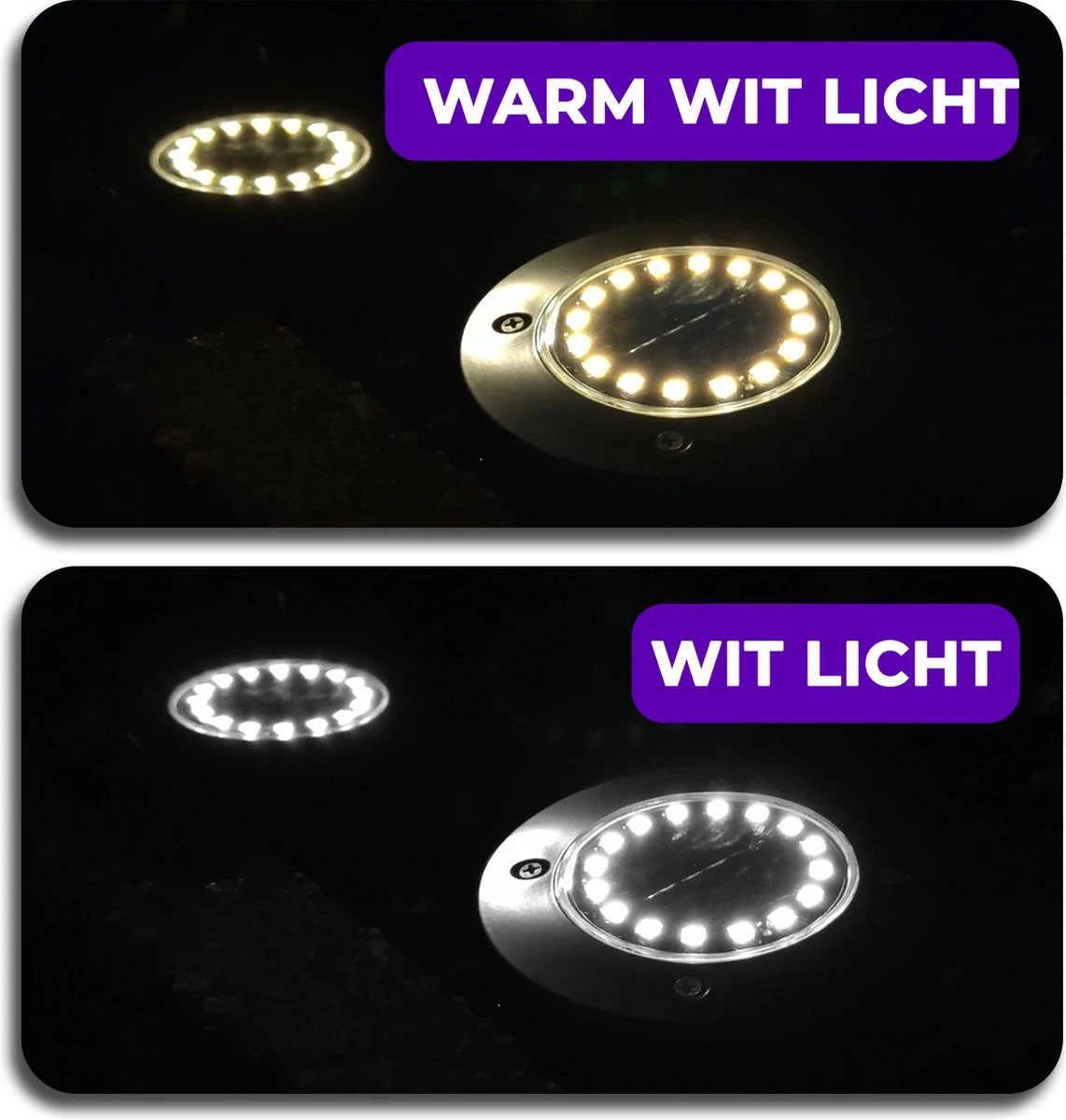 Shutterlight® 16 LED Solar Grondspot - Tuinverlichting - Zonlichtsensor - Zonne-energie - Matte Zwart - Warm Wit Licht - 4 Stuks - Buiten - Afbeelding 6