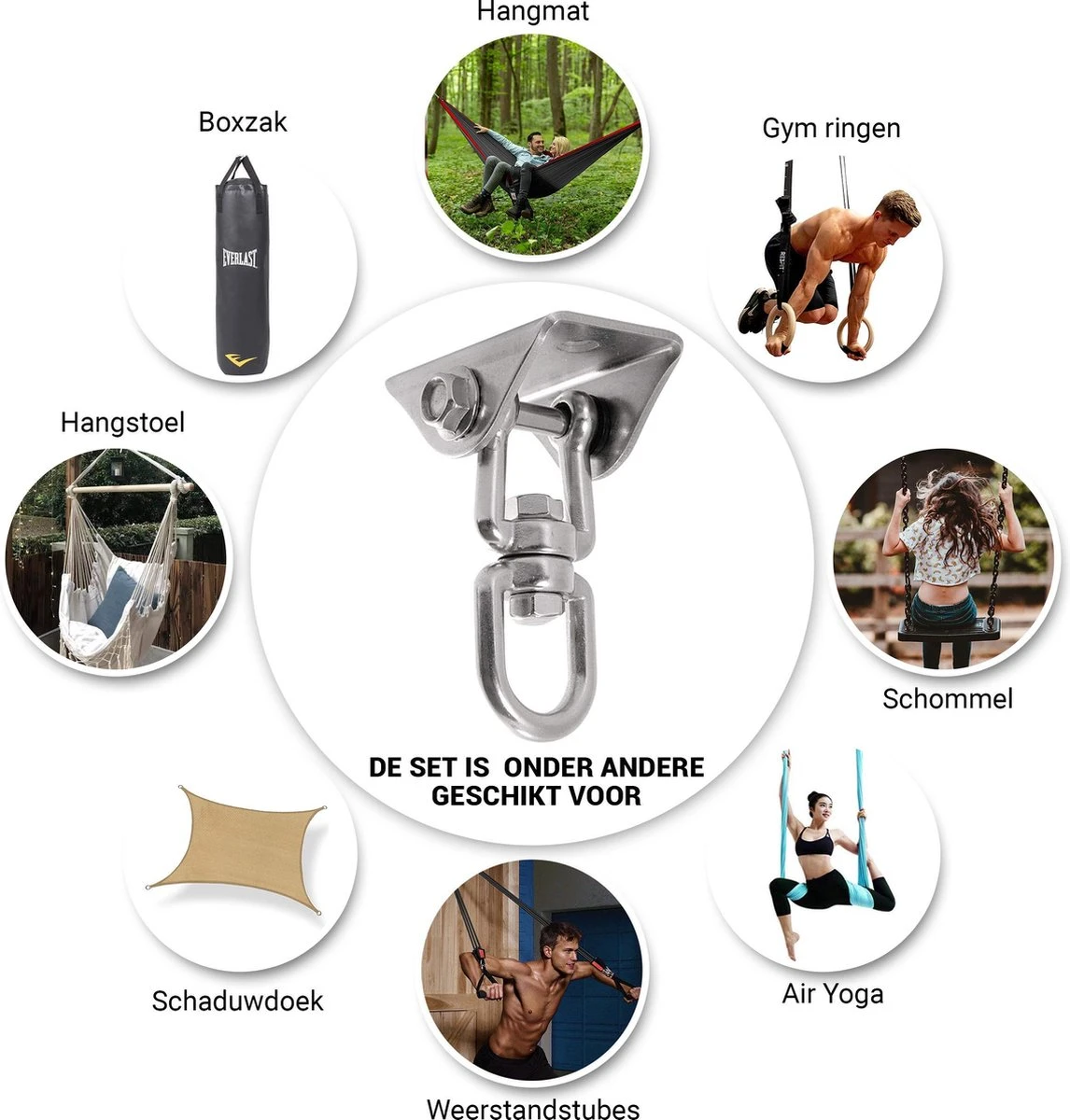 Ophangsysteem - Plafondhaak RVS - Ophanghaak TRX - Hangstoel Buiten - Hangstoel Binnen – Schommelstoel - Schommel - Bokszakken - RVS - 300kg - Afbeelding 4