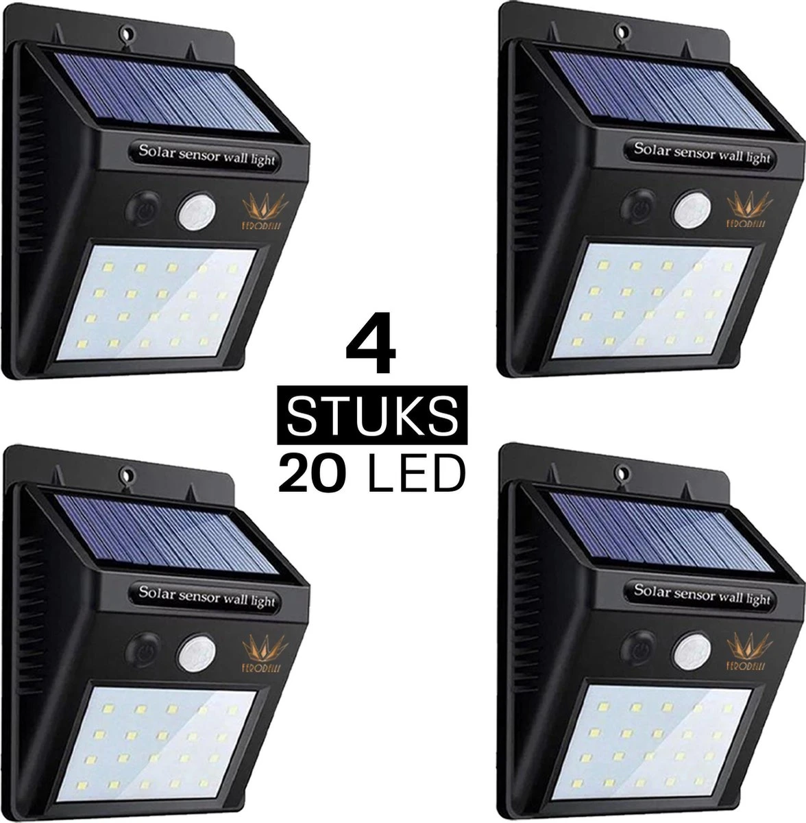 Ferodelli® Solar Buitenlamp Met Bewegingssensor - 40 LEDs - Tuinverlichting Op Zonne Energie - 4 Stuks