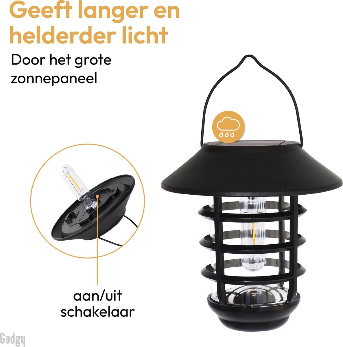 Gadgy Solar Tafellamp En Wandlamp Bijenkorf - Lantaarn Met Wandhaak - Tuinverlichting Op Zonneenergie Buiten - Led Buitenverlichting Met Sensor - Zwart Metaal - Afbeelding 3