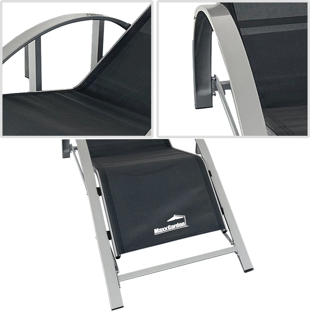 MaxxGarden Ligbed Set - 2 Stuks Zwart - Met Tafel - Sun Loungers - Loungebed - Afbeelding 3