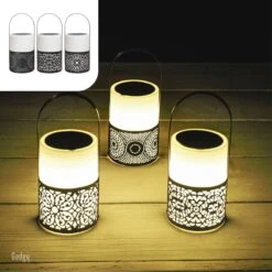 Gadgy Solar Lantaarn Zwart / Wit - Tuinlantaarn Set Van 3 - Solar Tuinverlichting Op Zonneenergie - Led Buitenverlichting Met Dag/Nacht Sensor - Tafellamp - Hanglamp - 24 X Ø10.7 CM