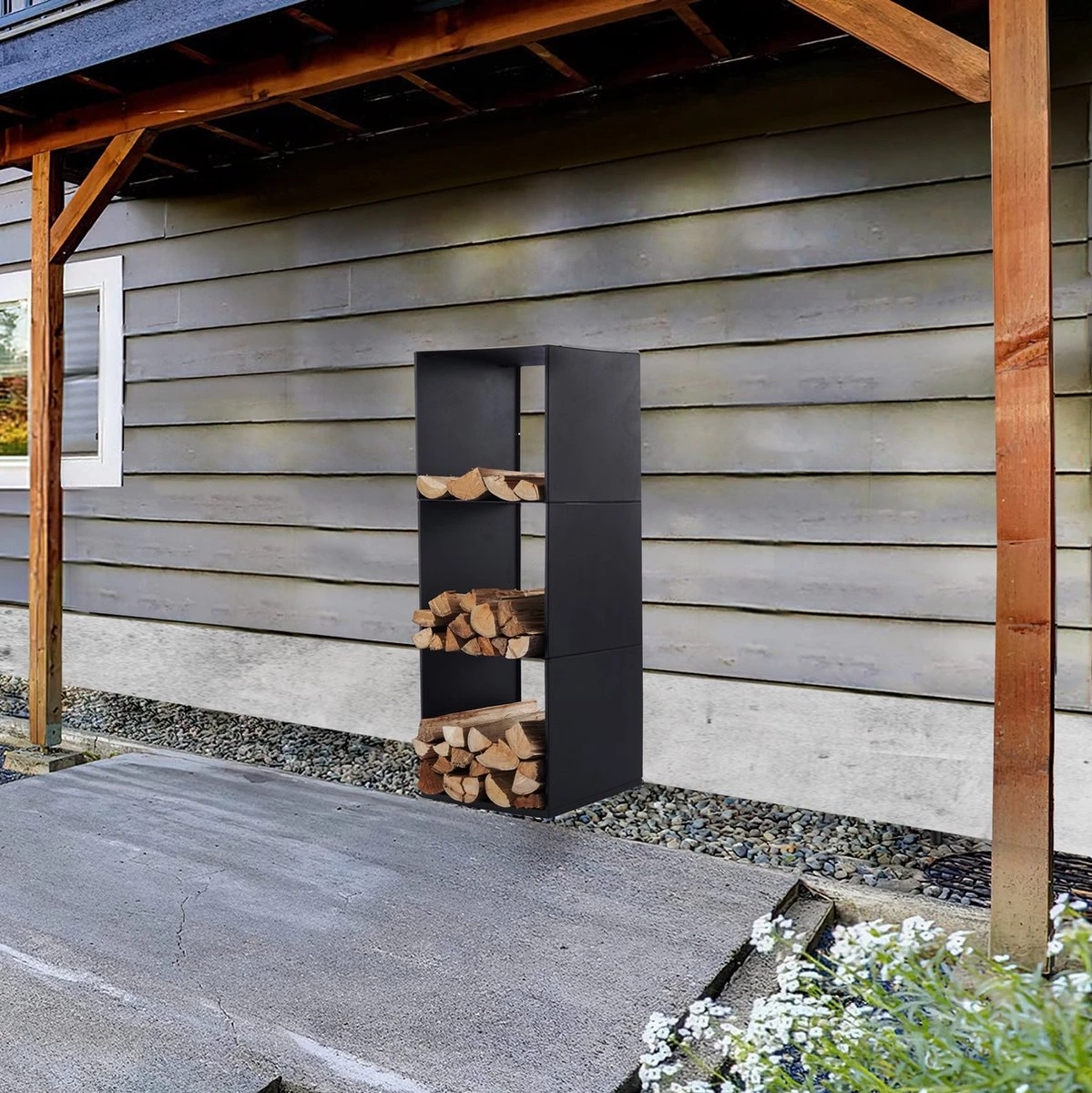 Lendo Online Brandhoutrek 40x28x120cm + Draagtas– Binnen En Buiten - Haardhout Opslag – Haardhoutrek – Houtopslag – Metaal - Afbeelding 5