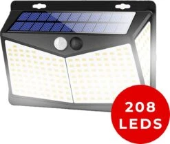 Living Nine® Solar Buitenlamp Met Bewegingssensor - Wandlamp Op Zonne Energie - 208 LED - Waterdicht - Tuinverlichting - Met Sensor - Voor Buiten - Zwart