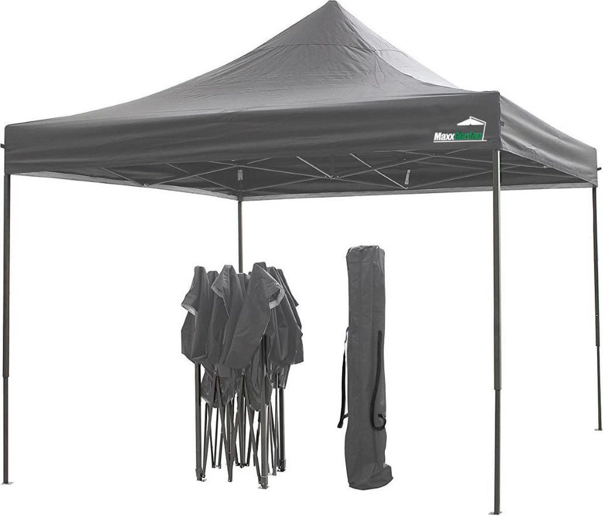 MaxxGarden Easy-up Partytent - 3x3m - Standaard - Waterdicht - Opvouwbaar - Inclusief Draagtas - Antraciet