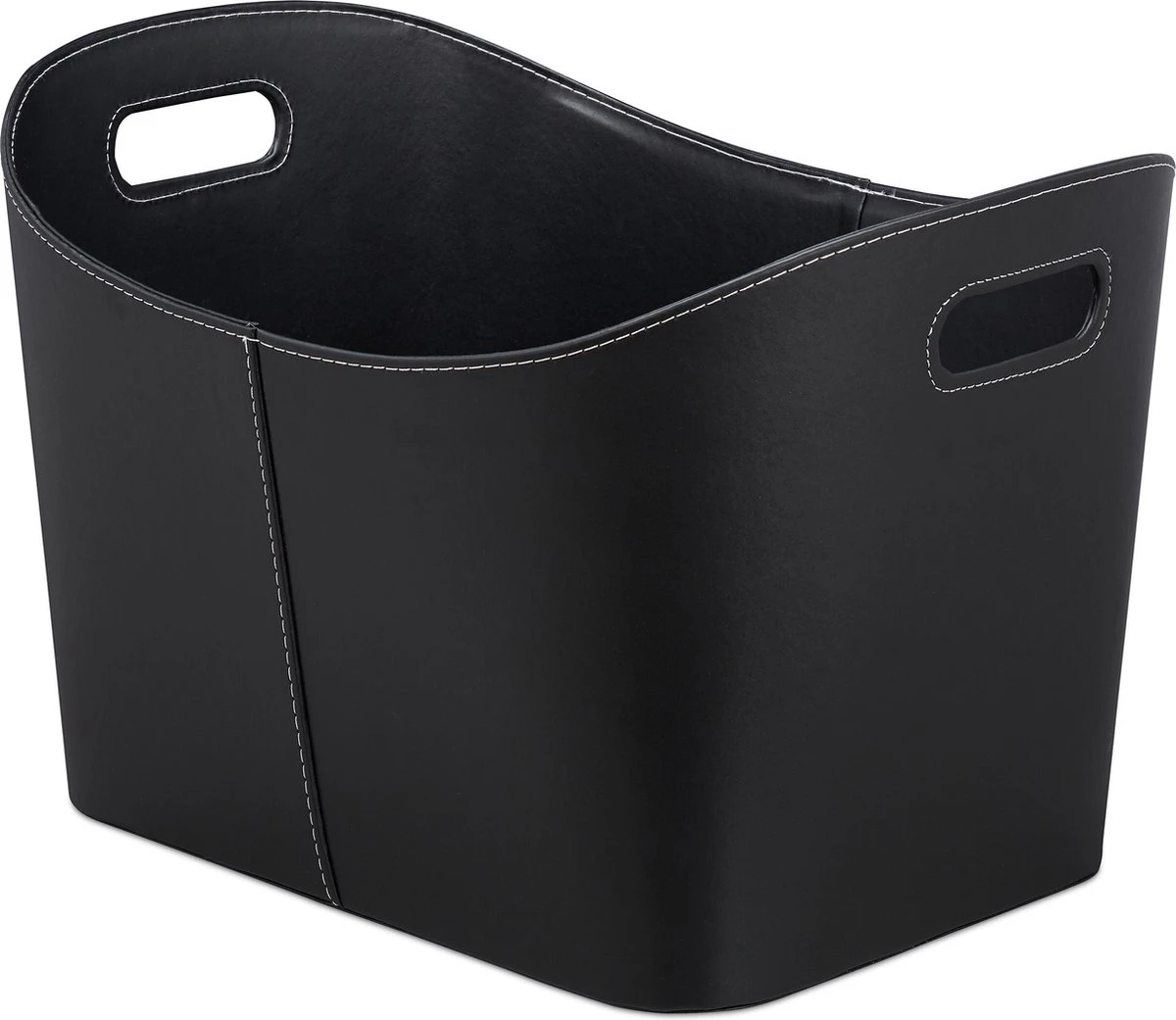 Relaxdays 1x Houtmand Kunstleer - Haardhout Mand Zwart - Opbergmand - Haardmand - Afbeelding 5