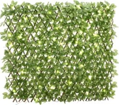 Kunsthaag Met LED Verlichting - Met Zonnepaneel - Solar - 90x180 - Kunsthaag - Tuin Omheining - Kunsthaag Voor Buiten - Kunst Klimop - Kunsthaag Tuinscherm - Kunsthaag Uitschuifbaar - Klimop - Kunstheg - Klimop Kunsthaag - Klimop Met Lichtjes