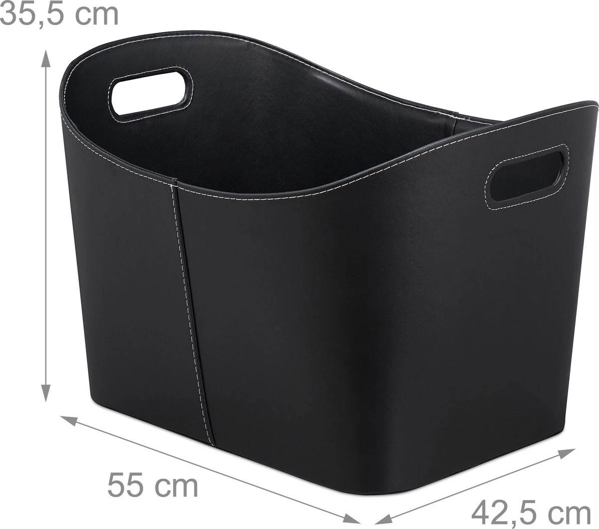 Relaxdays 1x Houtmand Kunstleer - Haardhout Mand Zwart - Opbergmand - Haardmand - Afbeelding 4