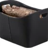 Relaxdays 1x Houtmand Kunstleer - Haardhout Mand Zwart - Opbergmand - Haardmand
