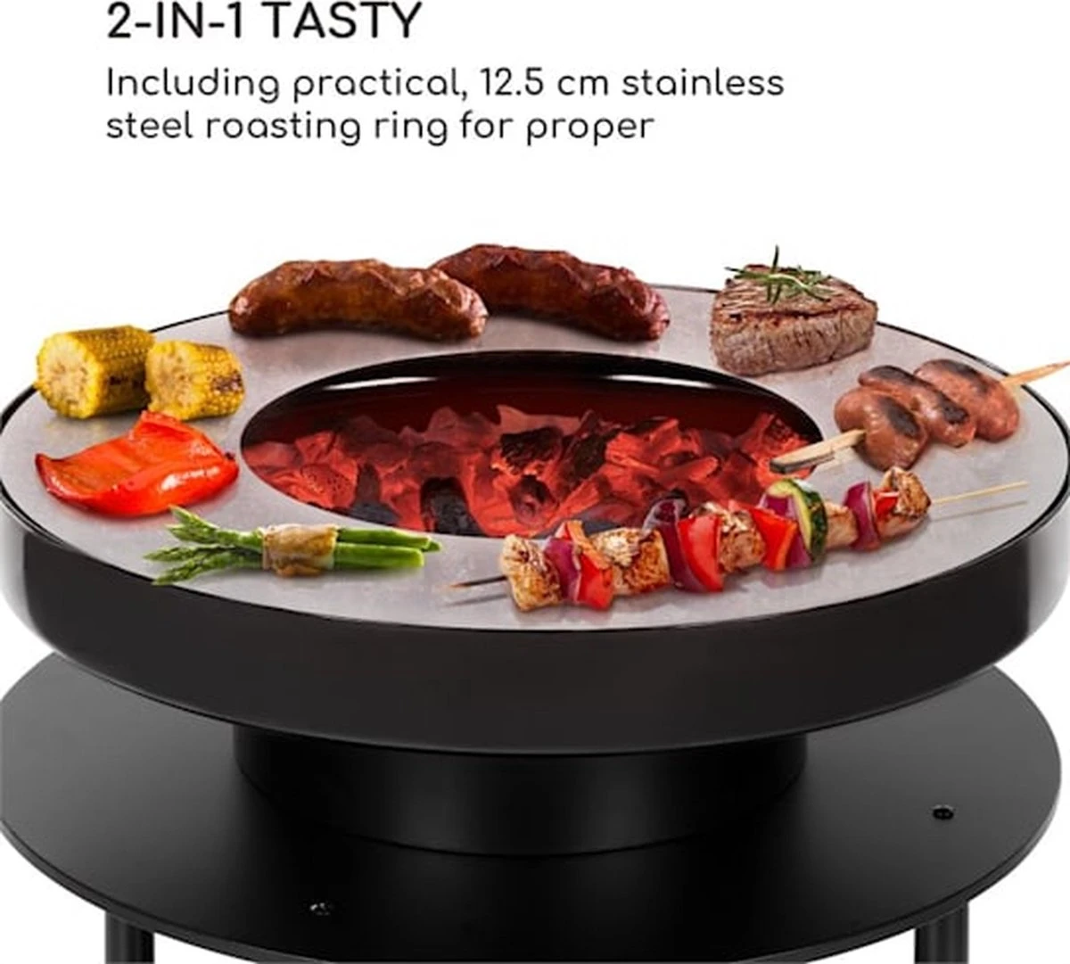 Blumfeldt Wood Stock 2-in-1 Vuurschaal & BBQ - Ø 56 Cm / 30 Cm - Met Grillplaat En Houtopslag - RVS - Afbeelding 3