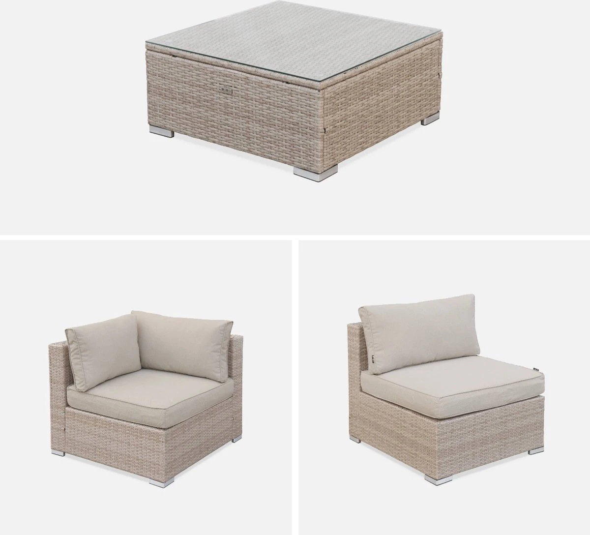 Alice's Garden Loungeset Napoli - 5 Plaatsen - Wicker - 6 Elementen - Beige/Beige - Afbeelding 7