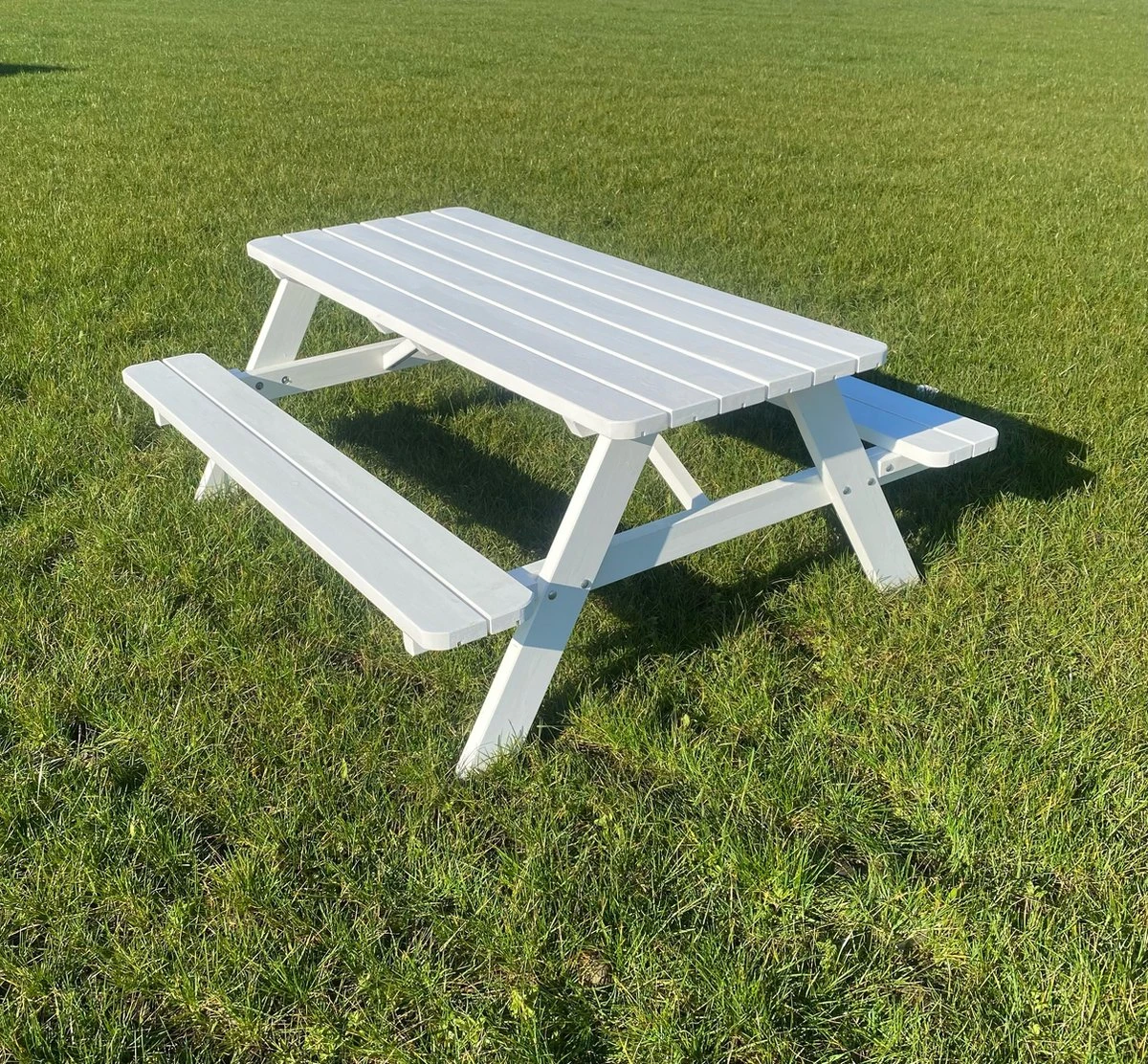 Goedkopepicknicktafels.nl | Witte XL Picknicktafel | Tuintafel 6 Persoons | Wit Gespoten Gedroogd Grenen Hout! - Afbeelding 7