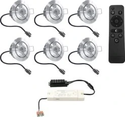 HOFTRONIC Sienna - Veranda Inbouwspots 6x3W - 12 Volt - Complete Veranda Set - 2700K Zeer Warm Wit - IP44 Waterdicht - Dimbare Inbouwspots Met Afstandsbediening - Kantelbaar - 5mm Diameter - 30mm Inbouwdiepte Voor Badkamer En Tuin