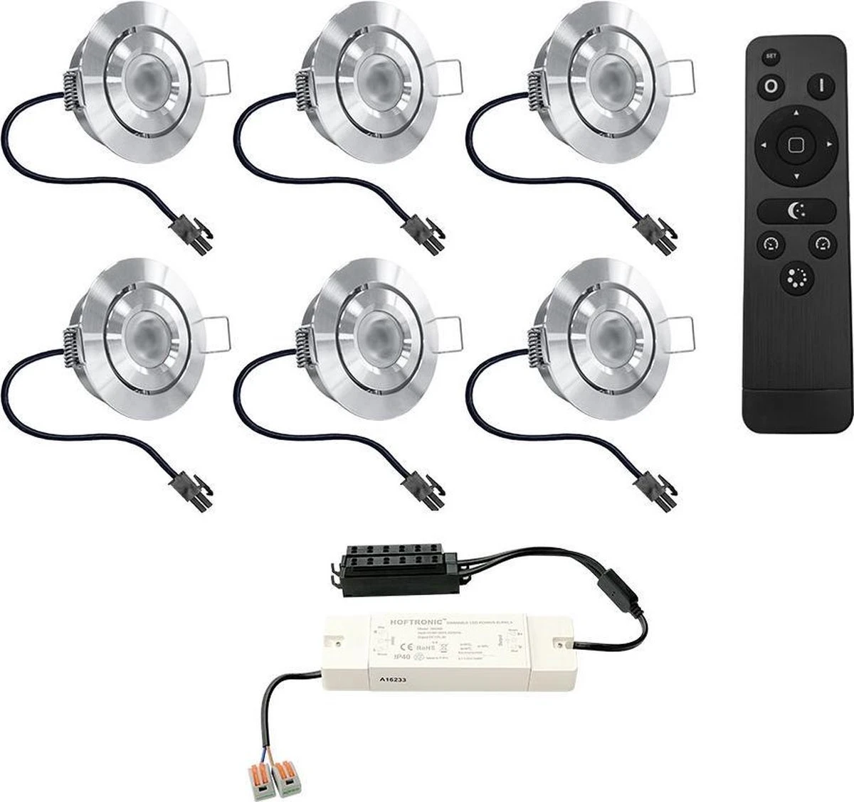 HOFTRONIC Sienna - Veranda Inbouwspots 6x3W - 12 Volt - Complete Veranda Set - 2700K Zeer Warm Wit - IP44 Waterdicht - Dimbare Inbouwspots Met Afstandsbediening - Kantelbaar - 5mm Diameter - 30mm Inbouwdiepte Voor Badkamer En Tuin