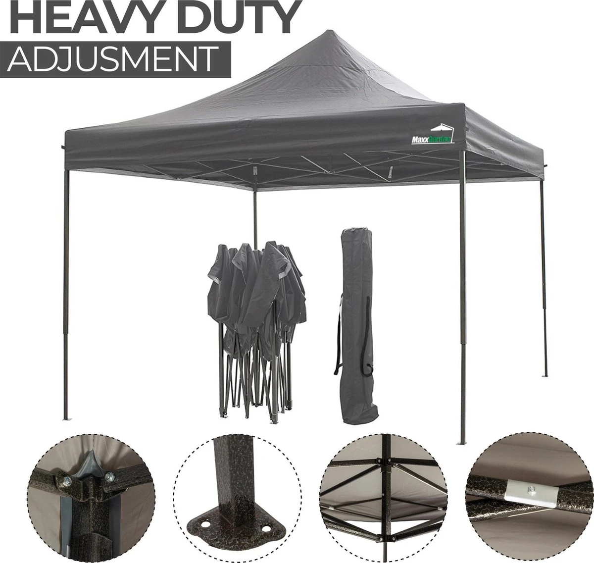 MaxxGarden Easy-up Partytent - 3x3m - Standaard - Waterdicht - Opvouwbaar - Inclusief Draagtas - Antraciet - Afbeelding 4