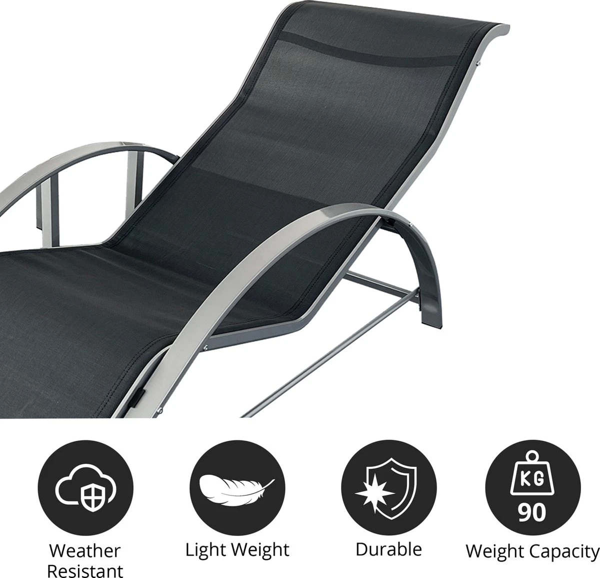 MaxxGarden Ligbed Set - 2 Stuks Zwart - Met Tafel - Sun Loungers - Loungebed - Afbeelding 7