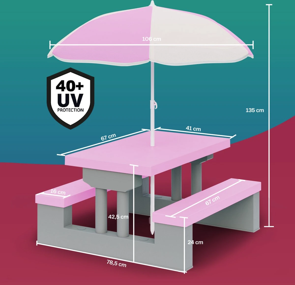 Spielwerk Kinder Tuinset – Incl. Parasol UV-bescherming - Roze Grijs - Afbeelding 2