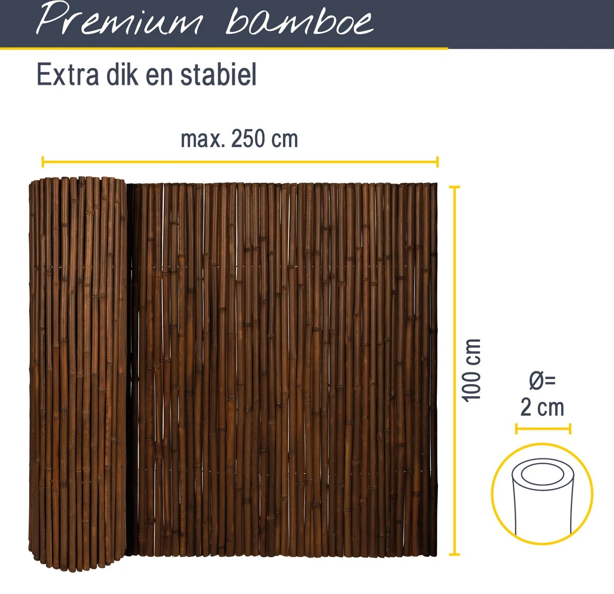 Sol Royal B23 – Premium Bamboe Tuinscherm 100x250cm Donkerbruin – Geharde Bamboestokken Ø 2-3cm – Weerbestendige Balkonscherm - Afbeelding 7