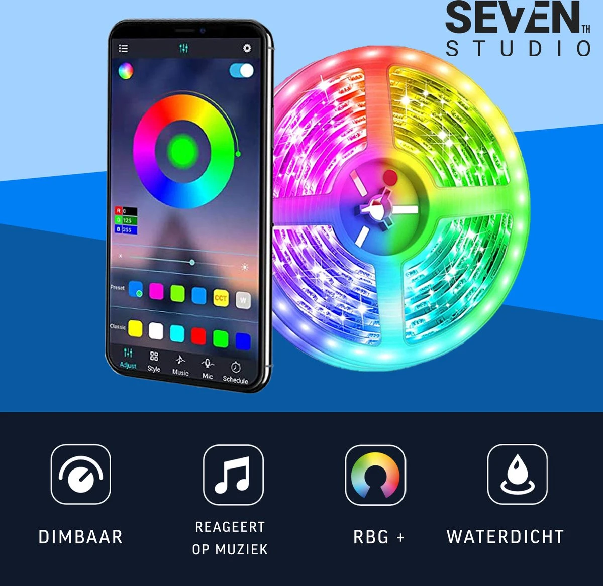 Seventh Studio LED-strip - 10 Meter -Waterdicht - RGB - Bluetooth - App Voor Mobiel - Alexa - Afbeelding 3