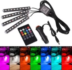 Premium RGB Led Strips Voor In De Auto - Incl. Afstandsbediening - 4 Led Strips - Sigaretten Aansteker