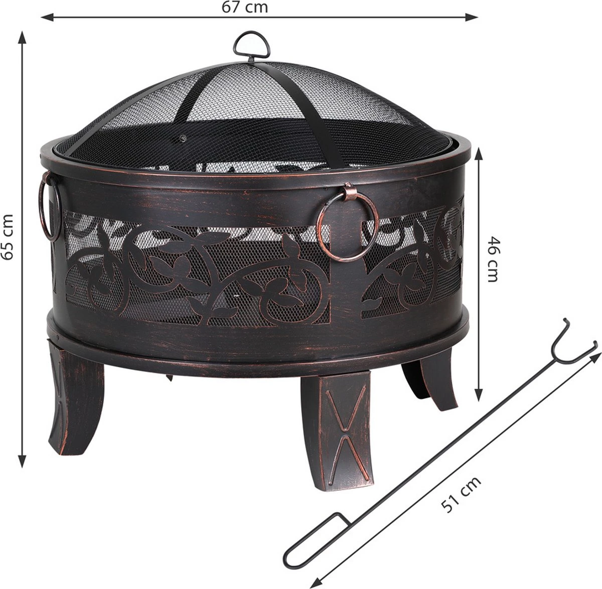 Gardebruk Vuurkorf Rond Ø 67cm – Incl. Vonkbeveiliging & Vuurhaak - Afbeelding 4