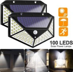 Merkloos Warm Wit Lichtkleur Solar Lamp - 2021 Model - 100 LED Tuinverlichting - Verlichting Op Zonne-energie - IP65 Waterdicht - Buitenverlichting - Buitenlamp Op Solar Verlichting - Bewegingssensor & Nachtsensor - Tuinlamp Op Zonne-energie |
