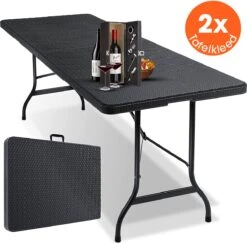 Lenx Klaptafel - Inklapbare Tafel - Opvouwbare Tuintafel - Vouwtafel - Inclusief Handvat En 2 Tafelkleden - 180x75x74cm - 6 Tot 8 Personen