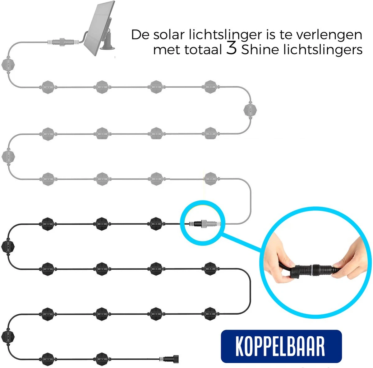 SHINE - Lichtsnoer - Lichtslinger Op Zonne-energie - Solar Led Prikkabel - Feestverlichting - Lampjes Slinger - Tuinverlichting - Vintage Basic Sfeerverlichting - 10 Meter En 12 Led Plug-In Lampen - Afbeelding 13