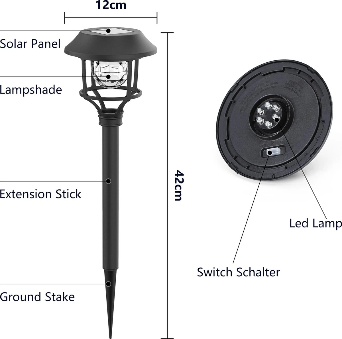 Aigostar LED Tuinverlichting Op Zonne Energie - RVS Stekers 42cm - Tuinverlichting - Tuinlamp - Tuinlantaarn - 3000K IP44 - Afbeelding 8