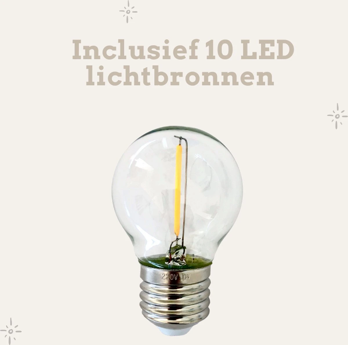 A Sunny Day Lichtsnoer Buiten - 10 Meter Inclusief 10 LED Lampen - 10 Meter Lichtsnoer Voor Buiten + 2 Meter Aansluitsnoer - Prikkabel - Priklicht - Lichtsnoer - 10 LED Lampen - E27 Fitting - Verlengbaar - Lichtsnoer Binnen - Afbeelding 10