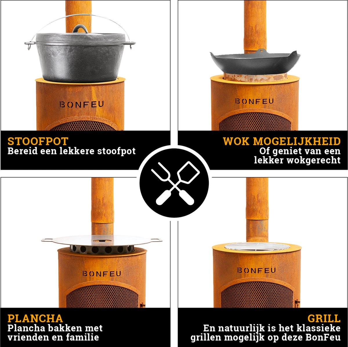 BonFeu Bongiano LP Roest Tuinhaard - L 30 X B 30 X H 153 Cm - Cortenstaal - Bruin - Tuinhaard - Terrasverwarming - Terrasverwarmers - Tuinkachel - Terraskachel - Houtkachel - Kachels - Afbeelding 6