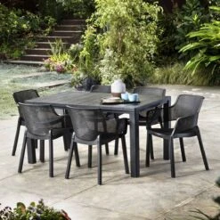 Alice's Garden Tuinset Julie/Elisa - 147x90x74cm - 6 Stoelen - Kunsthars - Grafietkleur