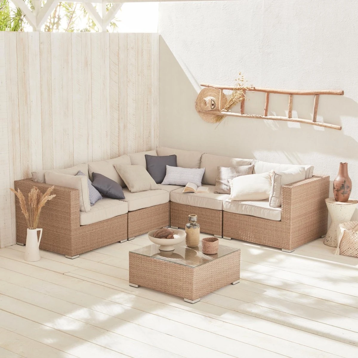 Alice's Garden Loungeset Napoli - 5 Plaatsen - Wicker - 6 Elementen - Beige/Beige - Afbeelding 5