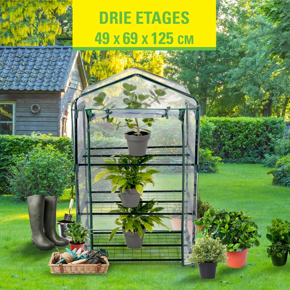 Kinzo Garden - Plastic Broeikas - 3 Verdiepingen - 69 X 49 X 125cm - Groen - Afbeelding 5