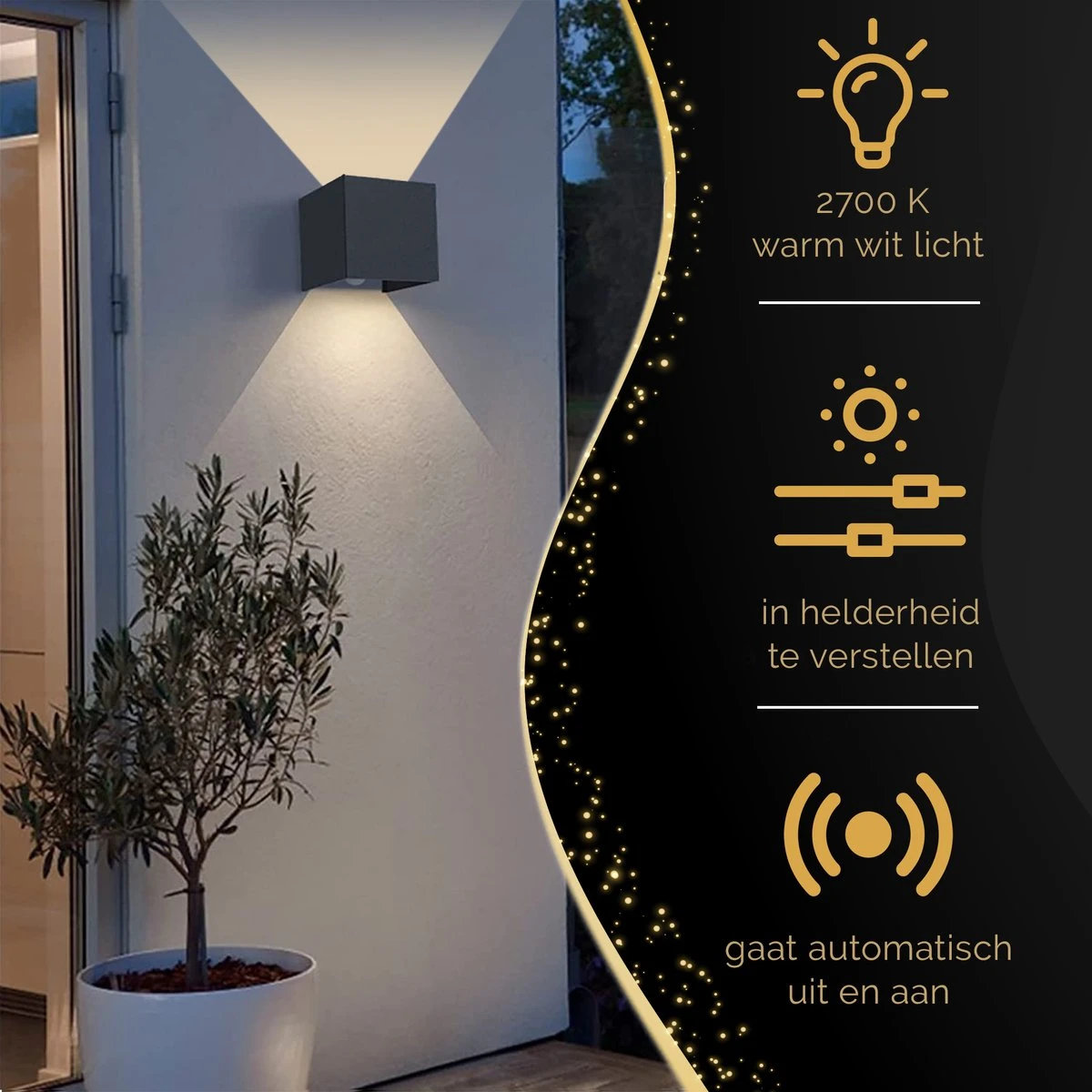 Homèlle Buitenlamp Met Bewegingssensor - Wandlamp Voor Binnen En Buiten - Tuinverlichting - 2700K - Industrieel - Zwart - Design - LED - 10x10x10cm - Afbeelding 3