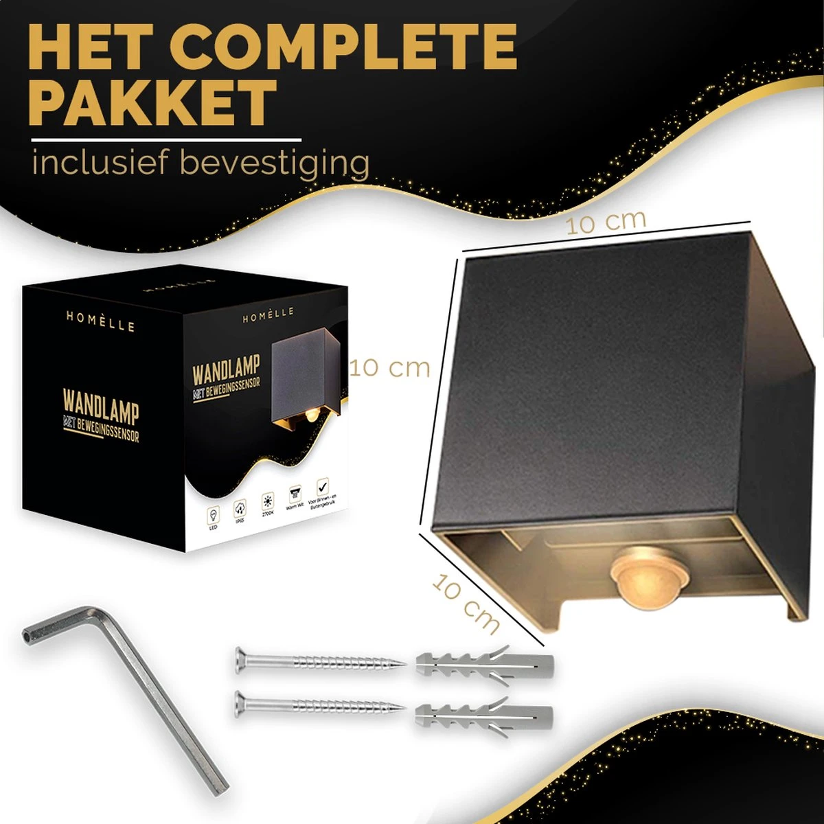 Homèlle Buitenlamp Met Bewegingssensor - Wandlamp Voor Binnen En Buiten - Tuinverlichting - 2700K - Industrieel - Zwart - Design - LED - 10x10x10cm - Afbeelding 6