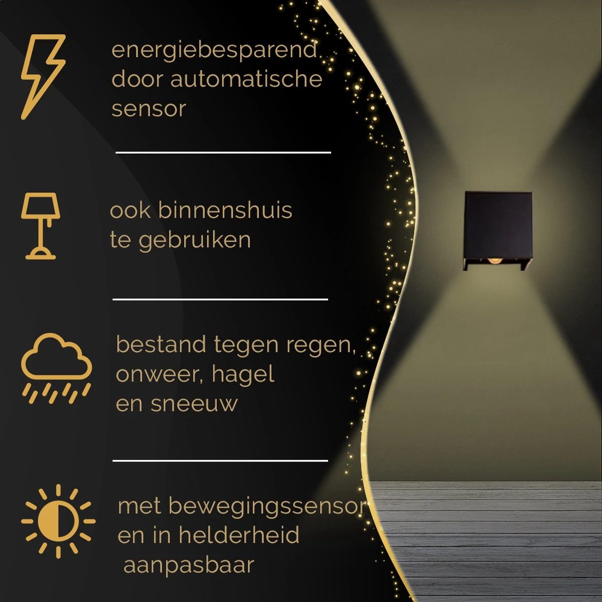 Homèlle Buitenlamp Met Bewegingssensor - Wandlamp Voor Binnen En Buiten - Tuinverlichting - 2700K - Industrieel - Zwart - Design - LED - 10x10x10cm - Afbeelding 7