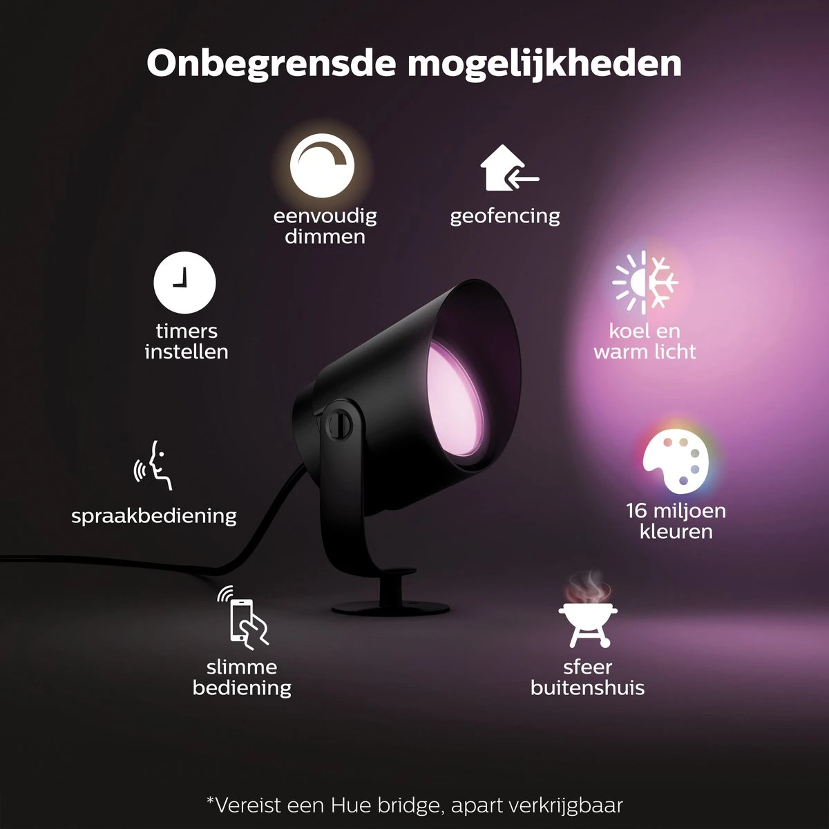 Philips Hue Lily XL-tuinspot - Wit En Gekleurd Licht - Zwart - Laagspanning - Afbeelding 6