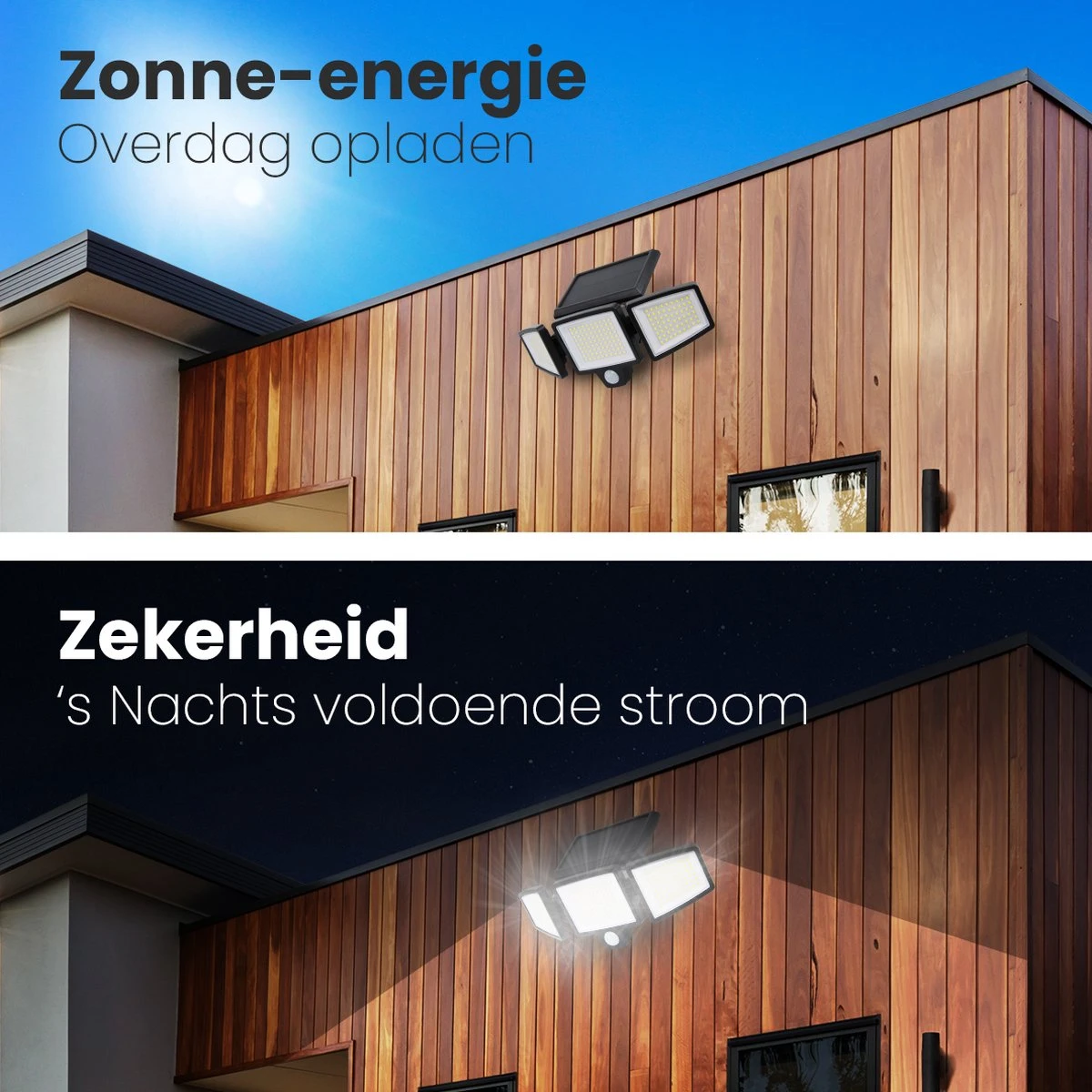 Auronic Buitenlamp - Zonne-energie - Bewegingssensor - 210 LED's Wandlamp - Tuinverlichting - IP65 - Zwart - 2 Stuks - Afbeelding 4
