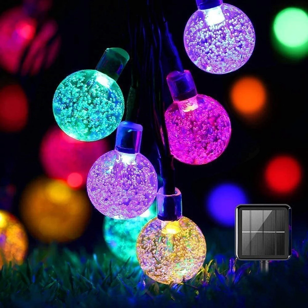 Homèlle Solar Lichtsnoer - 50 LED - 5 + 2 Meter - Multi-color - ø2cm - Tuinverlichting Op Zonne-energie - Kerstverlichting - Buitenverlichting - Lichtslinger - Lampjes Slinger - Cristal